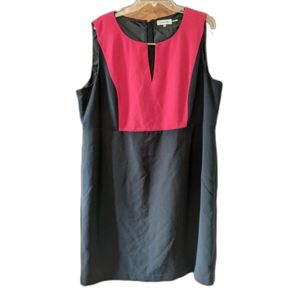 Calvin Klein Red Black Dress Keyhole Neckline Shift A Line Whimsygoth Sz 20